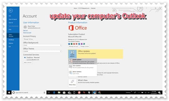 update your computer's Outlook