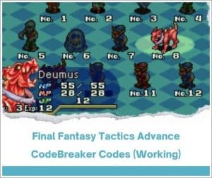 Final fantasy tactics advance gameshark codes