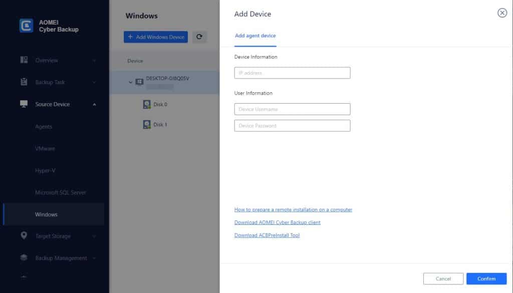 Windows Server to the Backup Console